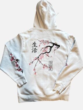 DGK Sakura Cherry Blossom Skater Hoodie Sweatshirt Embroidered Light Gray M/L